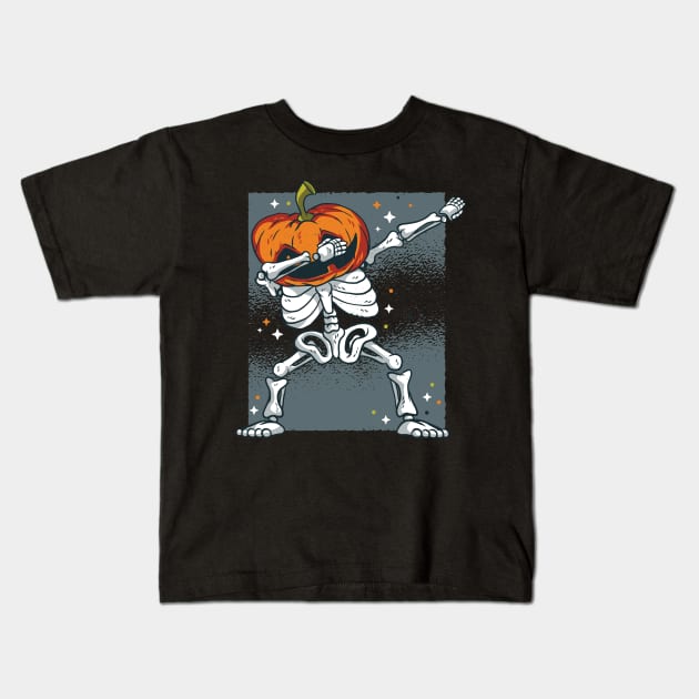 Skeleton with pumpkin head makes the DAB Kids T-Shirt by rueckemashirt